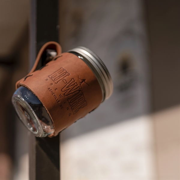 100% Genuine Leather "Wide Mouth" Mason Jar Sleeve with handle fits... from ASI 75126 Oowee Products