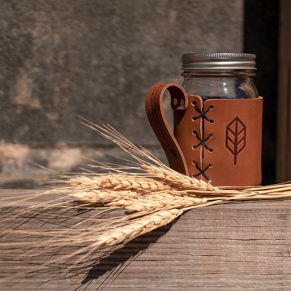 100% Genuine leather sleeve with handle and built-in coaster fits standard... from ASI 75126 Oowee Products / OOWEE PRODUCTS