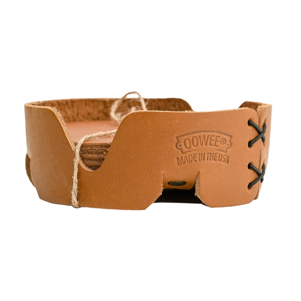Full-Grain leather Round Coaster Set with 4 Coasters, Holder and box... from ASI 75126 Oowee Products / OOWEE PRODUCTS