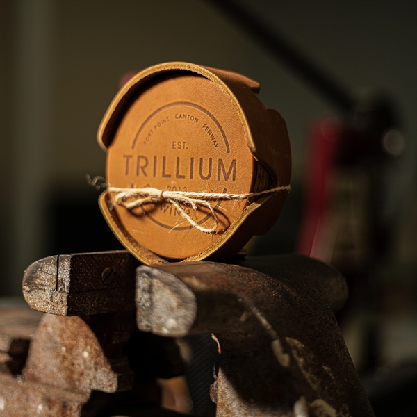 Full-Grain leather Round Coaster Set with 4 Coasters, Holder and box... from ASI 75126 Oowee Products / OOWEE PRODUCTS