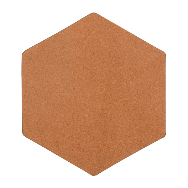 Custom Hexagon 100% Leather Coasters. 3.75" x 3.25" with a 3"... from ASI 75126 Oowee Products / OOWEE PRODUCTS