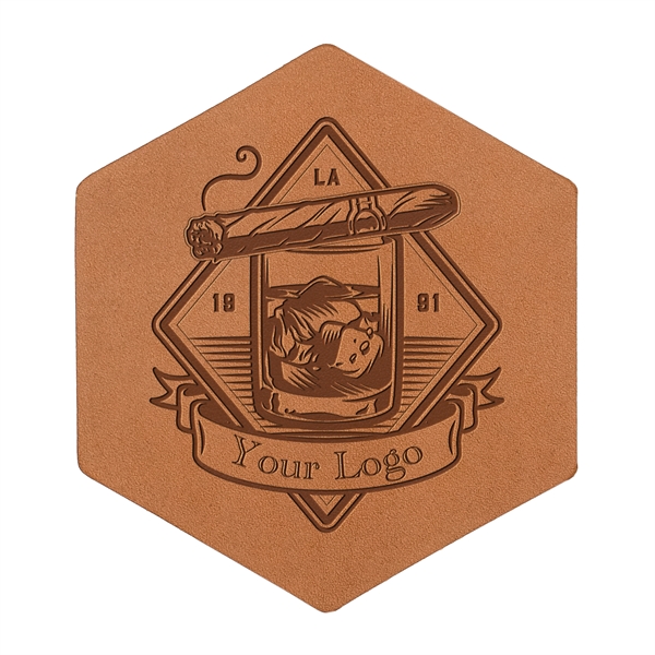 Custom Hexagon 100% Leather Coasters. 3.75" x 3.25" with a 3"... from ASI 75126 Oowee Products / OOWEE PRODUCTS