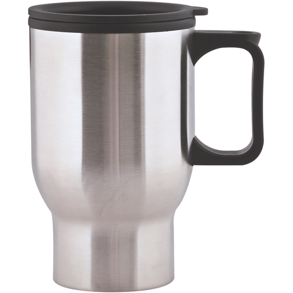 15 ounce stainless steel insulated mug with plastic liner, thumb-slide lid... from ASI 57653 Gold Bond