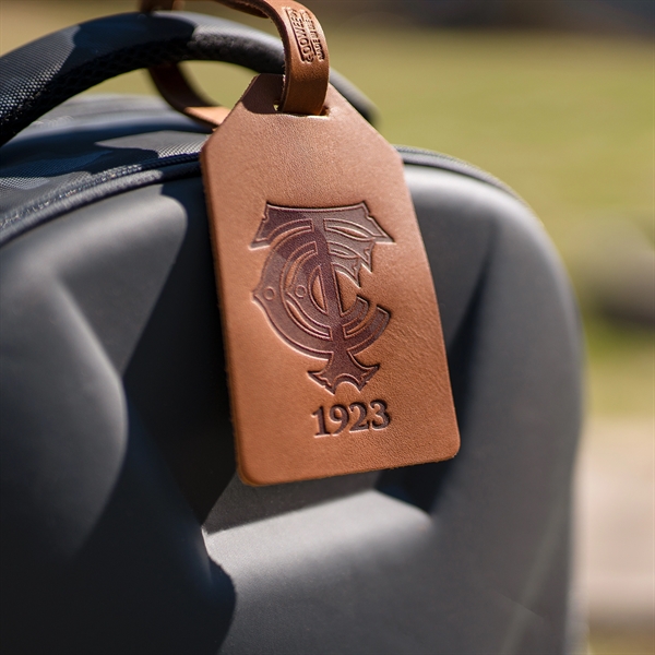 Genuine Leather One-Piece Bag Tag with a Brass Buckle and adjustable... from ASI 75126 Oowee Products