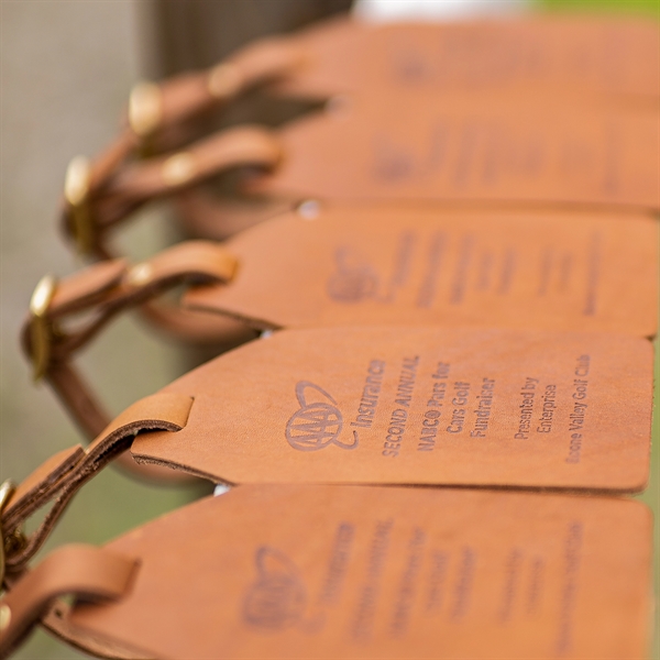 Genuine Leather One-Piece Bag Tag with a Brass Buckle and adjustable... from ASI 75126 Oowee Products