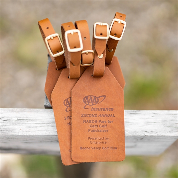 Genuine Leather One-Piece Bag Tag with a Brass Buckle and adjustable... from ASI 75126 Oowee Products