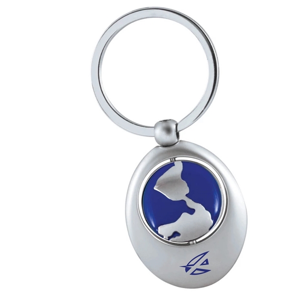 Silver and Blue globe shaped swivel keyring made of metal for... from ASI 40544 Binaco / Binaline