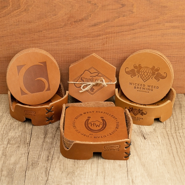 Custom Square 100% Full Grain Leather Coasters. 3.75" x 3.75" Square... from ASI 75126 Oowee Products / OOWEE PRODUCTS