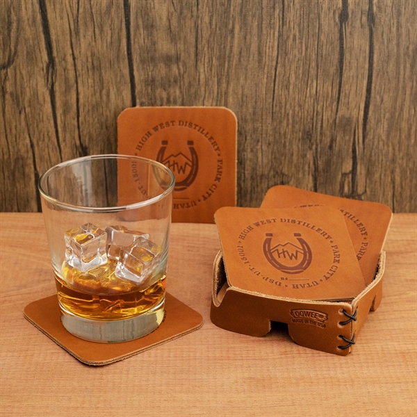 Custom Square 100% Full Grain Leather Coasters. 3.75" x 3.75" Square... from ASI 75126 Oowee Products / OOWEE PRODUCTS