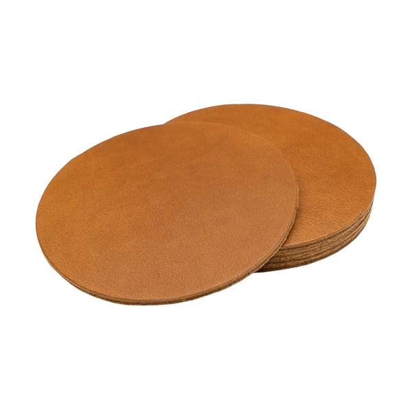 Custom Round Genuine Leather Coasters. 3.75" diameter with a 3" imprint... from ASI 75126 Oowee Products / OOWEE PRODUCTS