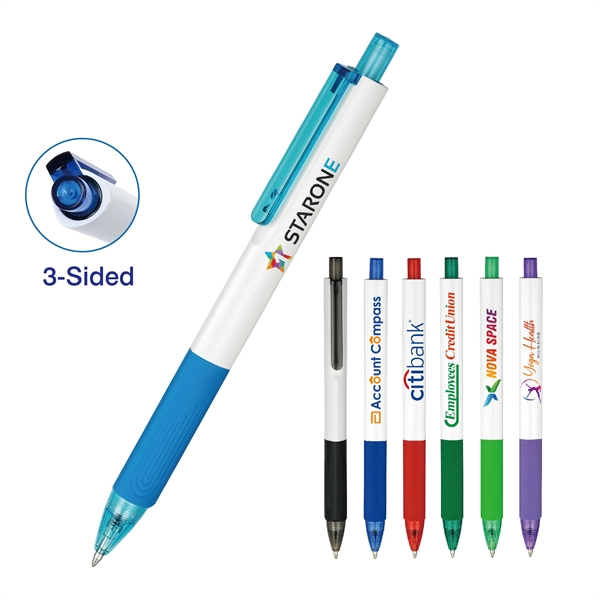 Three-sided, white barrel ballpoint in 7 trim colors.... from ASI 82498 RiteLine LLC