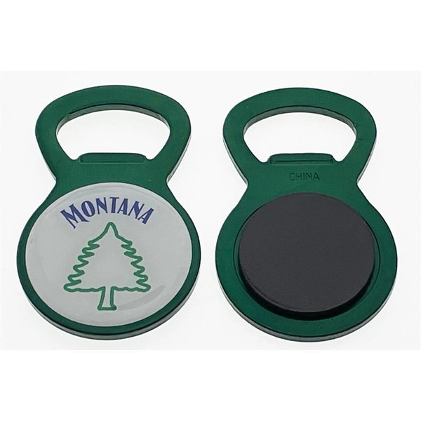 Circle bottle opener magnet 2.5" high by 1.5" wide.... from ASI 40610 Perry Blackburne Inc / KEYTAGLINE