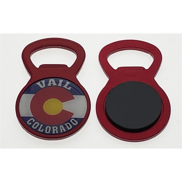 Circle bottle opener magnet 2.5" high by 1.5" wide.... from ASI 40610 Perry Blackburne Inc / KEYTAGLINE