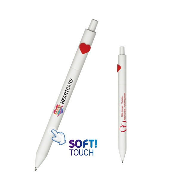 Bright, white, soft-touch retractable ballpoint pen with molded red Heart.... from ASI 82498 RiteLine LLC