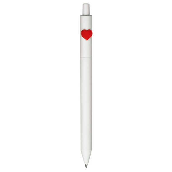 Bright, white, soft-touch retractable ballpoint pen with molded red Heart.... from ASI 82498 RiteLine LLC