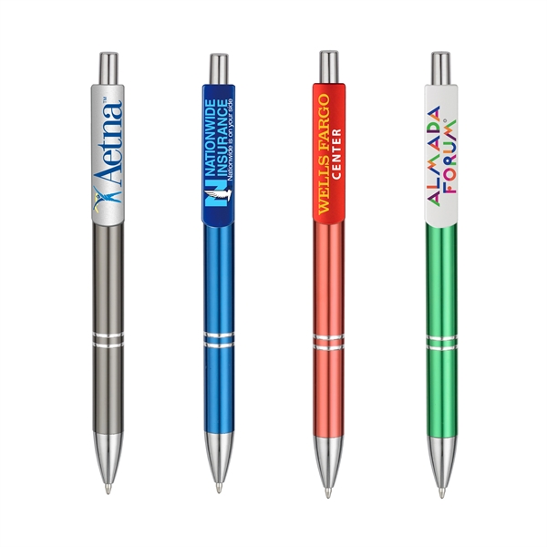 Economical Metal Retractable Ballpoint pen with chromatic color barrels available... from ASI 82498 RiteLine LLC