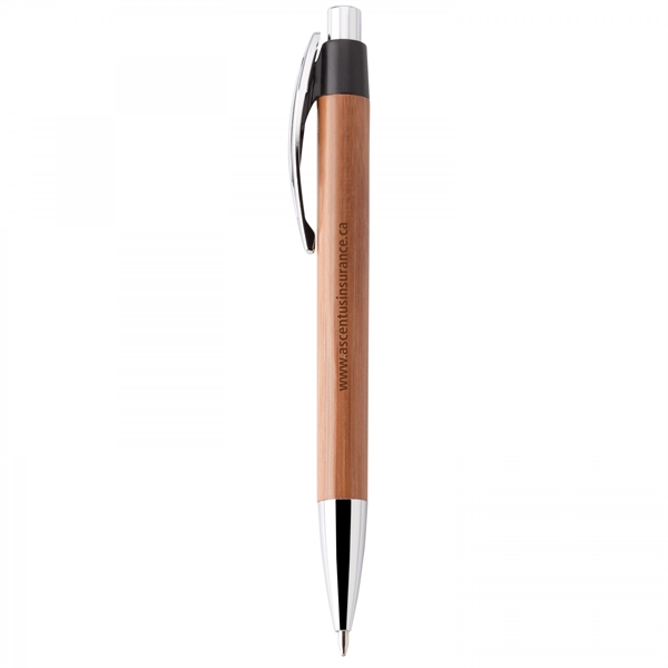 Bamboo and metal push-action pen with plastic trim. Trim made with... from ASI 88660 Spector & Co.
