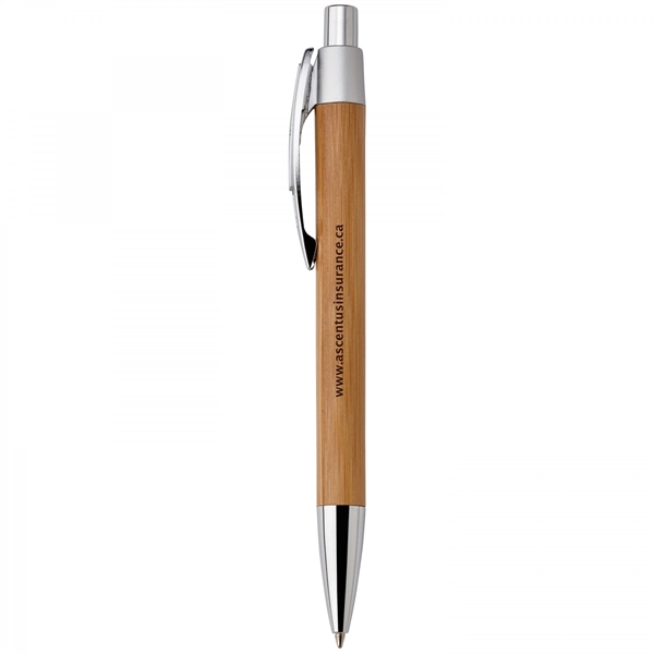 Bamboo and metal push-action pen with plastic trim. Trim made with... from ASI 88660 Spector & Co.
