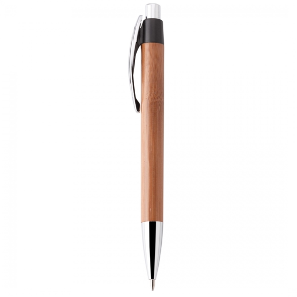 Bamboo and metal push-action pen with plastic trim. Trim made with... from ASI 88660 Spector & Co.