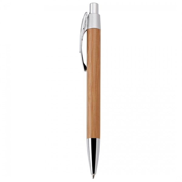 Bamboo and metal push-action pen with plastic trim. Trim made with... from ASI 88660 Spector & Co.
