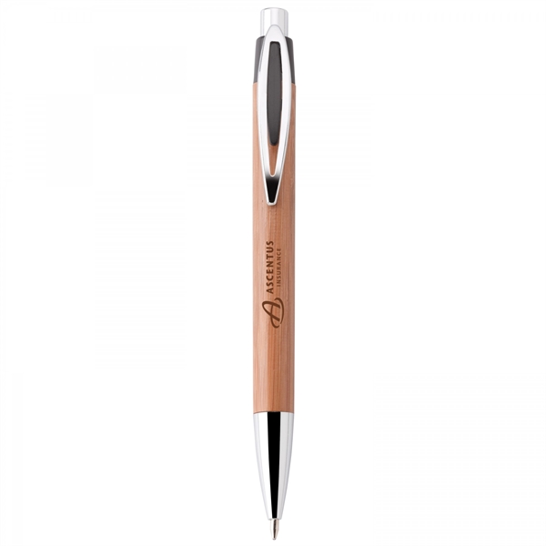 Bamboo and metal push-action pen with plastic trim. Trim made with... from ASI 88660 Spector & Co.