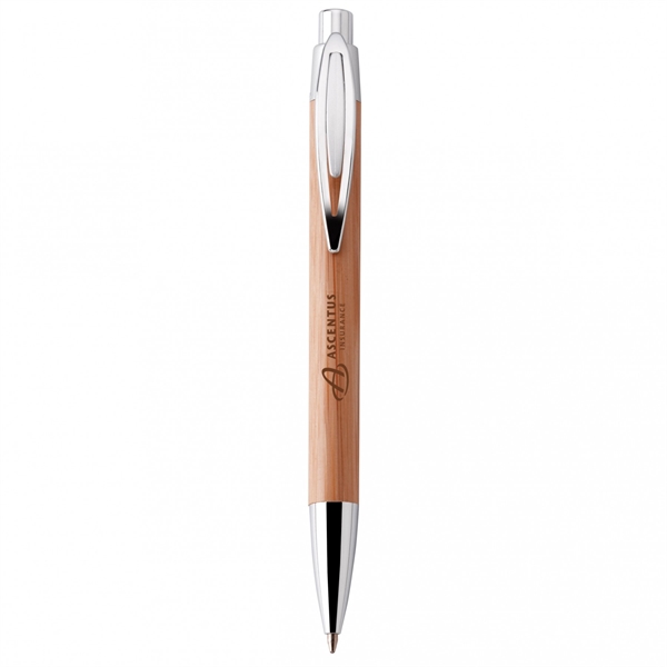 Bamboo and metal push-action pen with plastic trim. Trim made with... from ASI 88660 Spector & Co.