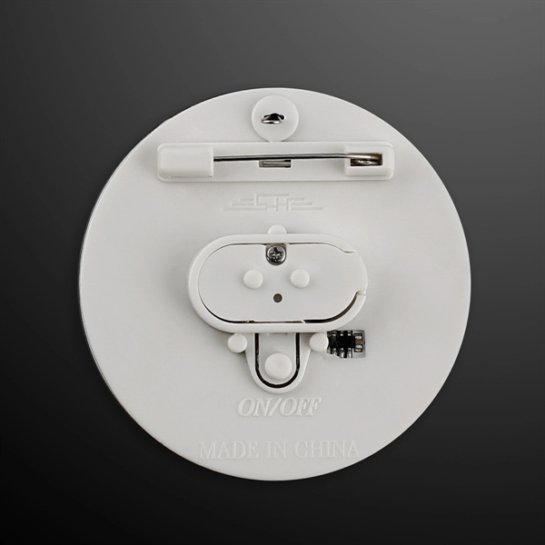 Circle frosted badge with flashing light, safety pin closure. Blank or... from ASI 34194 ALightPromos / Alight Promotional Products