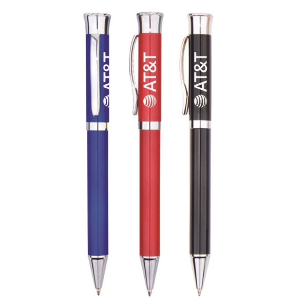 Twist action stainless steel ballpoint pen with chrome plated clip, rings,... from ASI 30112 ACE Products / Ace Line