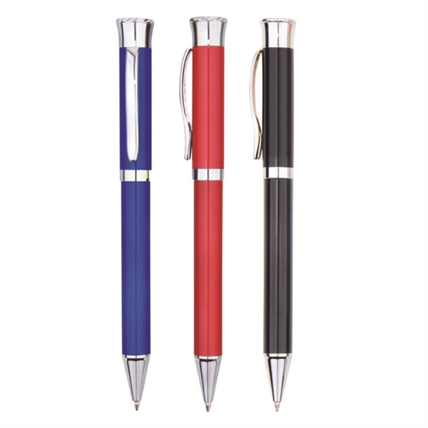 Twist action stainless steel ballpoint pen with chrome plated clip, rings,... from ASI 30112 ACE Products / Ace Line