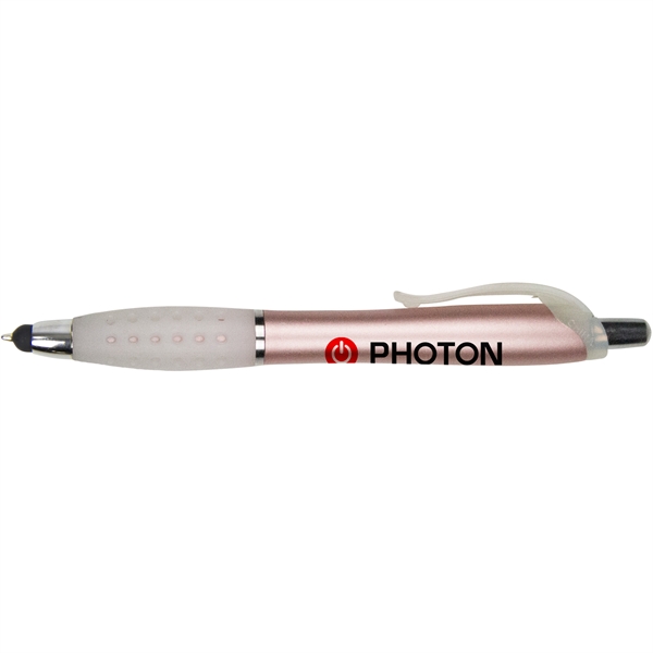 ABS plastic plunger-action pen with stylus tip, metallic barrel, chrome accents,... from ASI 57653 Gold Bond