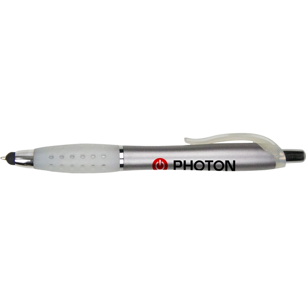 ABS plastic plunger-action pen with stylus tip, metallic barrel, chrome accents,... from ASI 57653 Gold Bond