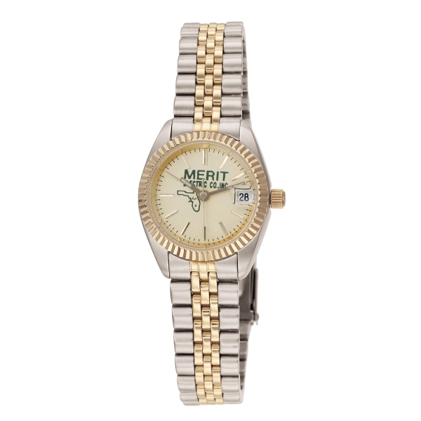 Watch made of gold-plated, two-tone stainless steel with gold tone bezel,... from ASI 86230 Selco