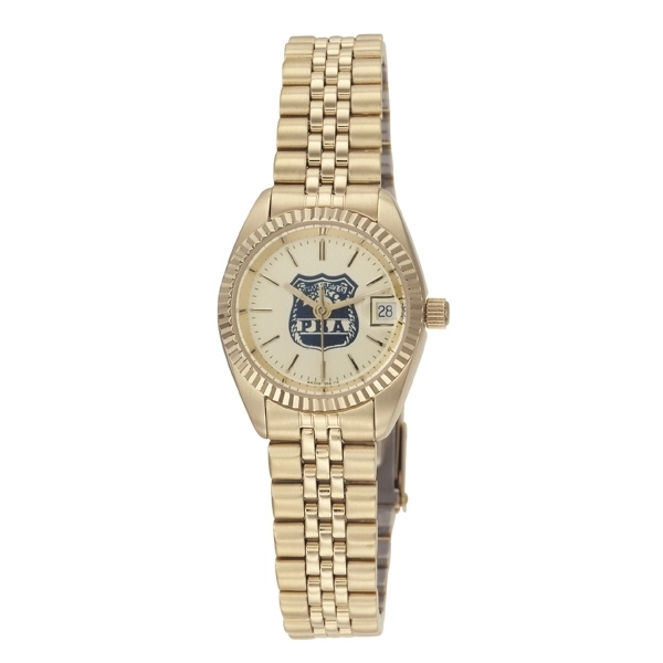 Five-micron gold-plated stainless steel watch with a rigid bezel, date function,... from ASI 86230 Selco