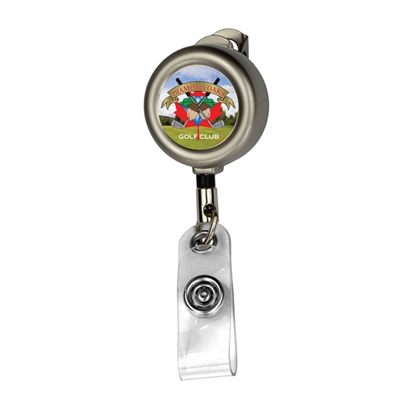 Matte metal 24" retractable badge holder with alligator clip backing.... from ASI 62660 Innovation Line