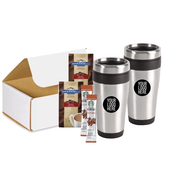 Double Travel Tumblers with Starbucks coffee & Ghirardelli Cocoa... from ASI 89971 Stuff A Mug