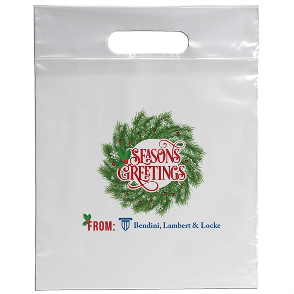 2.5 mil. low-density plastic bag with reinforced die cut handles.... from ASI 37940 Bag Makers Inc