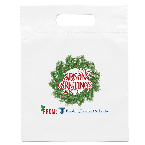 2.5 mil. low-density plastic bag with reinforced die cut handles.... from ASI 37940 Bag Makers Inc