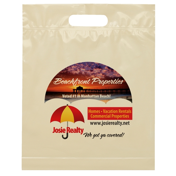 2.5 mil. low-density plastic bag with reinforced die cut handles.... from ASI 37940 Bag Makers Inc