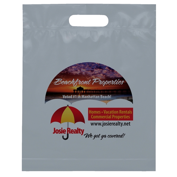 2.5 mil. low-density plastic bag with reinforced die cut handles.... from ASI 37940 Bag Makers Inc