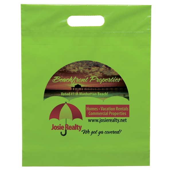 2.5 mil. low-density plastic bag with reinforced die cut handles.... from ASI 37940 Bag Makers Inc