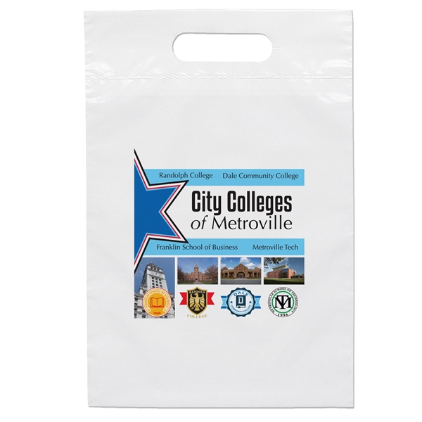 2.5 mil. low-density plastic bag with reinforced die cut handles.... from ASI 37940 Bag Makers Inc