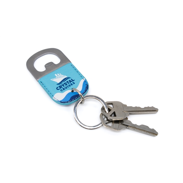 Classic bottle opener on a key ring wrapped in vegan leather... from ASI 45657 Pop! Promos