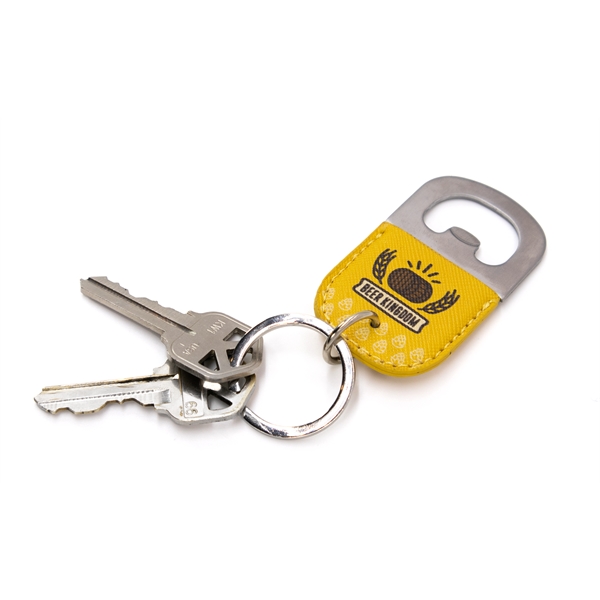Classic bottle opener on a key ring wrapped in vegan leather... from ASI 45657 Pop! Promos