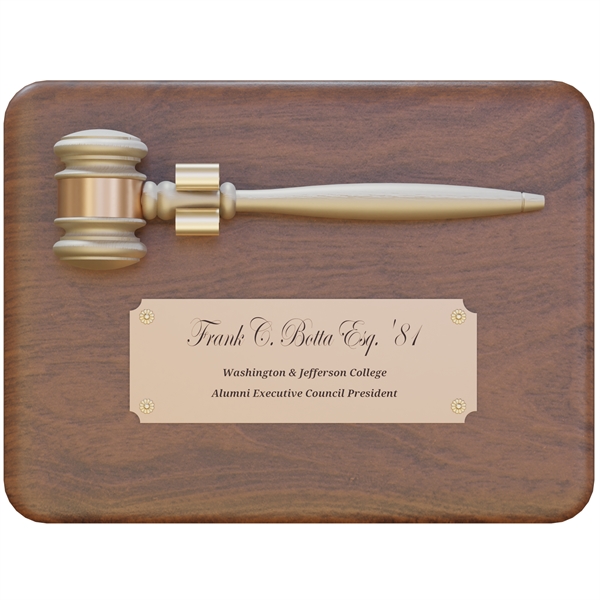 Amer walnut Gavel Plaque with wood gold finish gavel.... from ASI 56020 The Gavel Company / The Gavel Company