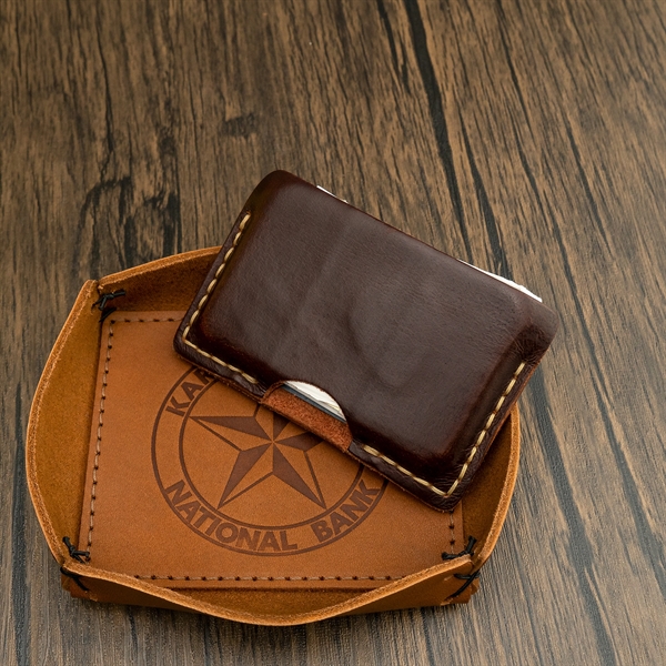 100% Genuine Leather Small Desk Tray with reenforced bottom and sewn... from ASI 75126 Oowee Products