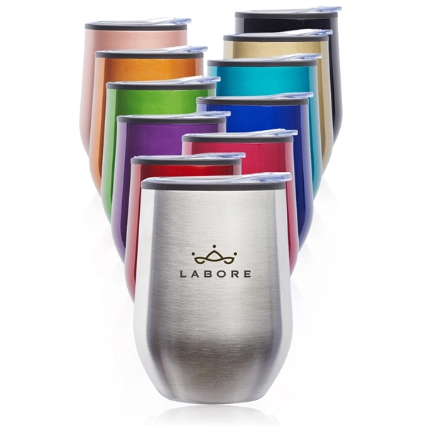 12 oz. Shelby stemless, stainless steel wine glass with a black... from ASI 39552 BEL Promo