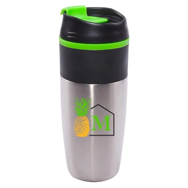 16 oz. stainless steel travel mug with flip lid closure and... from ASI 46573 Cooper & Clement Inc