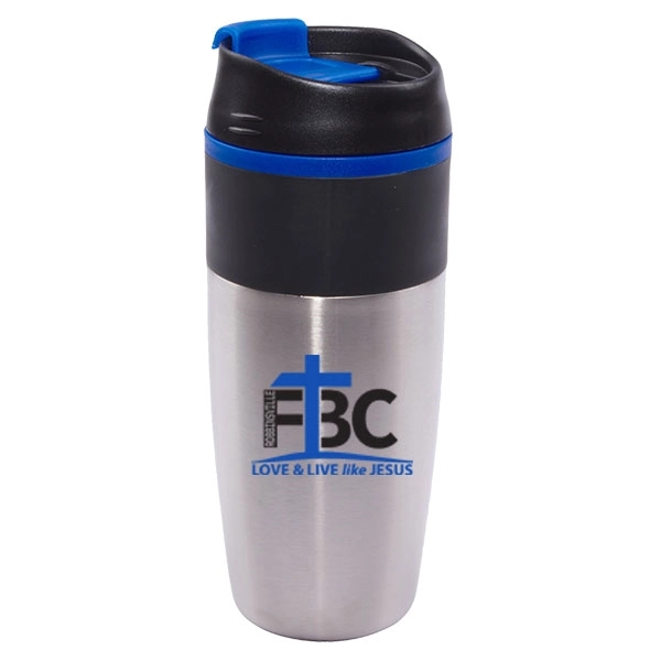 16 oz. stainless steel travel mug with flip lid closure and... from ASI 46573 Cooper & Clement Inc