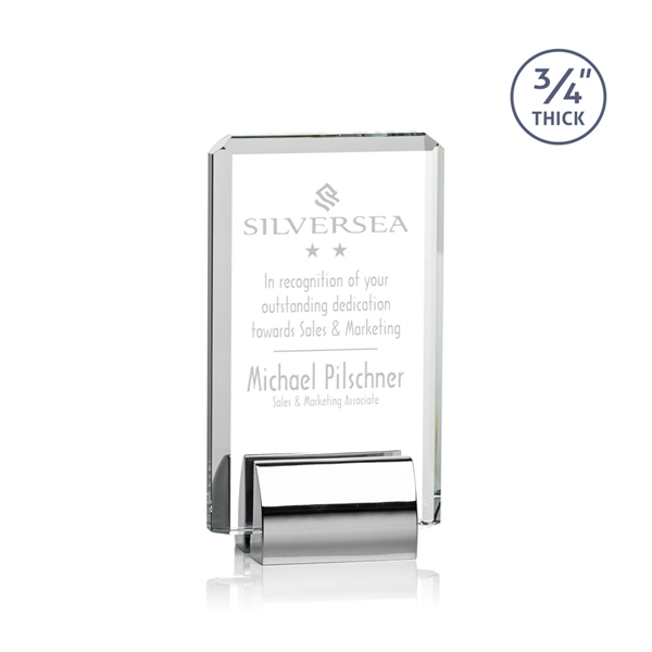Starfire crystal rectangular award with beveled edges on a chrome base.... from ASI 84592 St Regis Group / St Regis