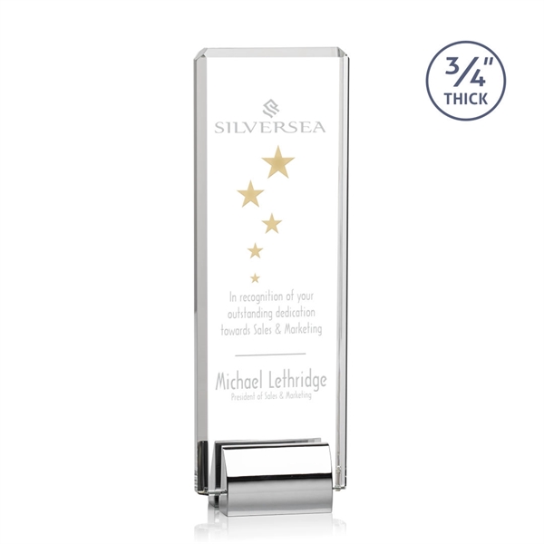 Starfire crystal rectangular award with beveled edges on a chrome base.... from ASI 84592 St Regis Group / St Regis